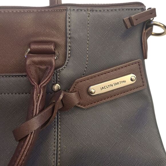 Jaclyn Smith Handbag Black Brown Topstitching 14 × 10 - Picture 5 of 12